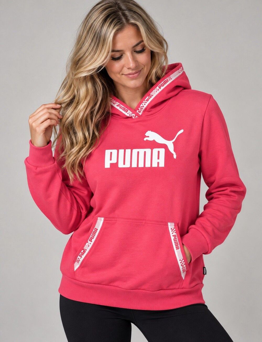 Puma Medium Pink Logo Pullover Hoodie Sweatshirt